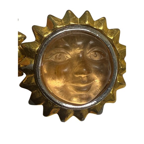 Anne Klein Gold-Tone Smiling Sun Face Earrings Rare - Picture 2 of 9